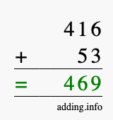 Calculate 416 + 53 using long addition