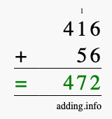 Calculate 416 + 56 using long addition