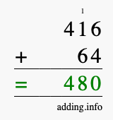 Calculate 416 + 64 using long addition