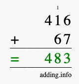 Calculate 416 + 67 using long addition