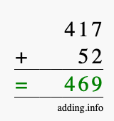 Calculate 417 + 52 using long addition