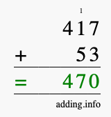 Calculate 417 + 53 using long addition