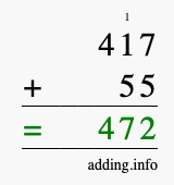 Calculate 417 + 55 using long addition