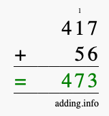 Calculate 417 + 56 using long addition