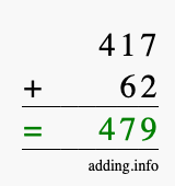 Calculate 417 + 62 using long addition