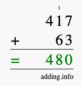 Calculate 417 + 63 using long addition