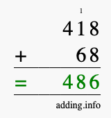 Calculate 418 plus 68 using long addition Calculate 418 + 68 using long addition
