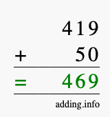 Calculate 419 + 50 using long addition