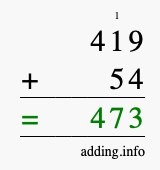 Calculate 419 + 54 using long addition