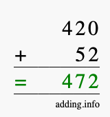 Calculate 420 + 52 using long addition
