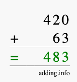 Calculate 420 + 63 using long addition