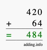 Calculate 420 + 64 using long addition