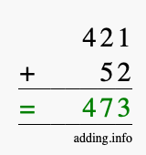 Calculate 421 + 52 using long addition
