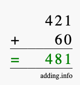 Calculate 421 plus 60 using long addition Calculate 421 + 60 using long addition
