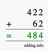 Calculate 422 + 62 using long addition