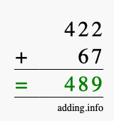 Calculate 422 + 67 using long addition