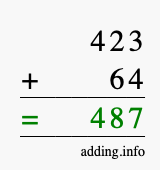 Calculate 423 + 64 using long addition