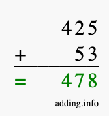 Calculate 425 + 53 using long addition