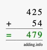 Calculate 425 + 54 using long addition