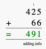 Calculate 425 + 66 using long addition