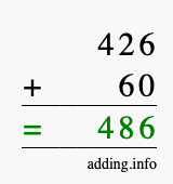 Calculate 426 + 60 using long addition