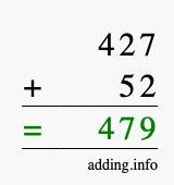 Calculate 427 + 52 using long addition