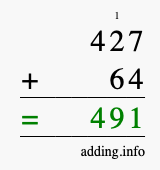 Calculate 427 + 64 using long addition