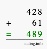 Calculate 428 + 61 using long addition