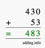 Calculate 430 + 53 using long addition