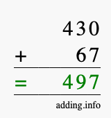 Calculate 430 + 67 using long addition
