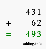 Calculate 431 + 62 using long addition