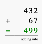 Calculate 432 + 67 using long addition