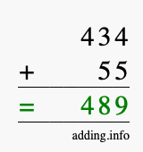 Calculate 434 + 55 using long addition