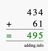 Calculate 434 + 61 using long addition