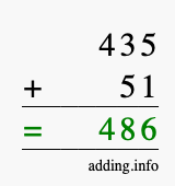 Calculate 435 + 51 using long addition