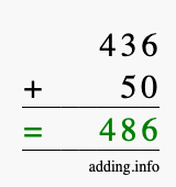 Calculate 436 + 50 using long addition