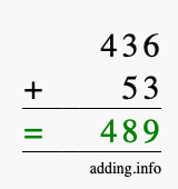 Calculate 436 + 53 using long addition