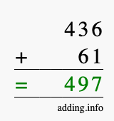Calculate 436 + 61 using long addition