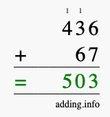Calculate 436 + 67 using long addition
