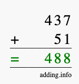 Calculate 437 + 51 using long addition
