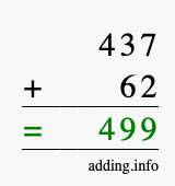 Calculate 437 + 62 using long addition