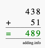 Calculate 438 + 51 using long addition