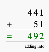 Calculate 441 + 51 using long addition