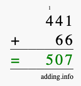 Calculate 441 + 66 using long addition