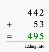 Calculate 442 + 53 using long addition