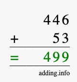 Calculate 446 + 53 using long addition