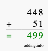 Calculate 448 + 51 using long addition