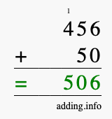 Calculate 456 + 50 using long addition