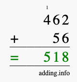 Calculate 462 + 56 using long addition