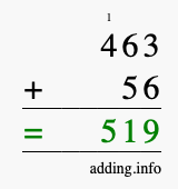 Calculate 463 + 56 using long addition